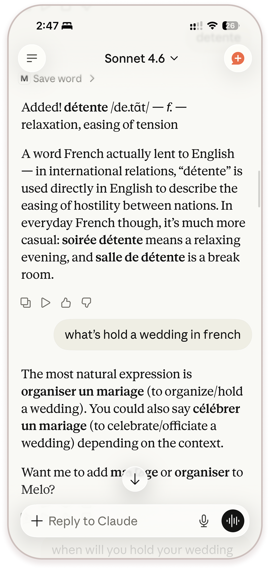 Melo MCP in Claude conversation 2